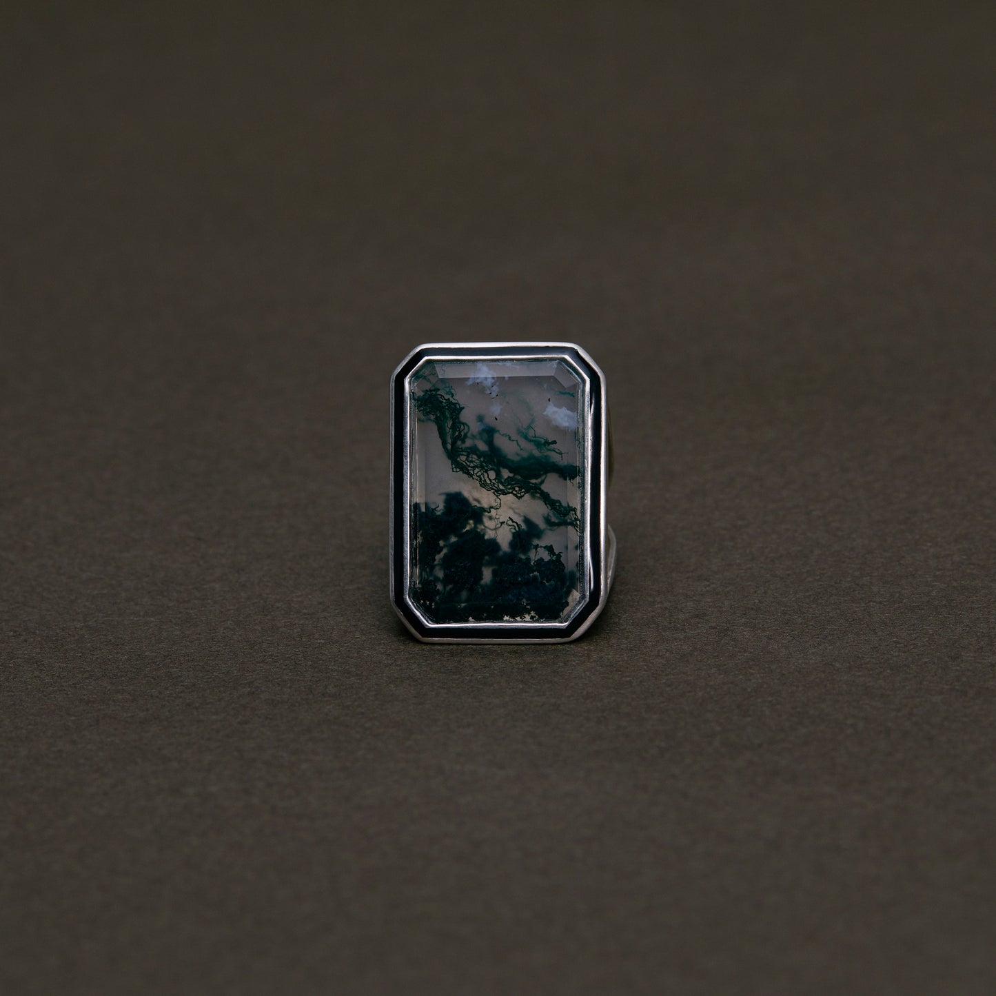 1487 Moss Agate | One of a Kind Mibu Black Ring