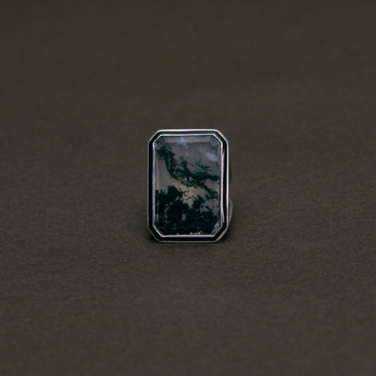 1487 Moss Agate | One of a Kind Mibu Black Ring