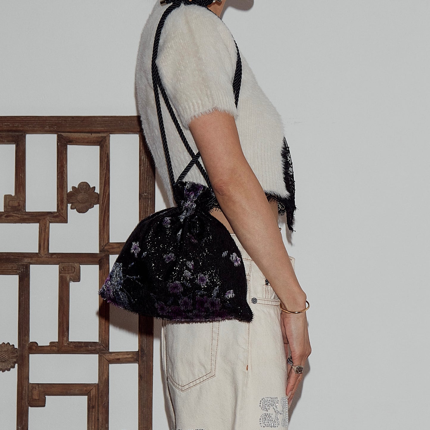 Chocho Velvet Purse | Purple Flower