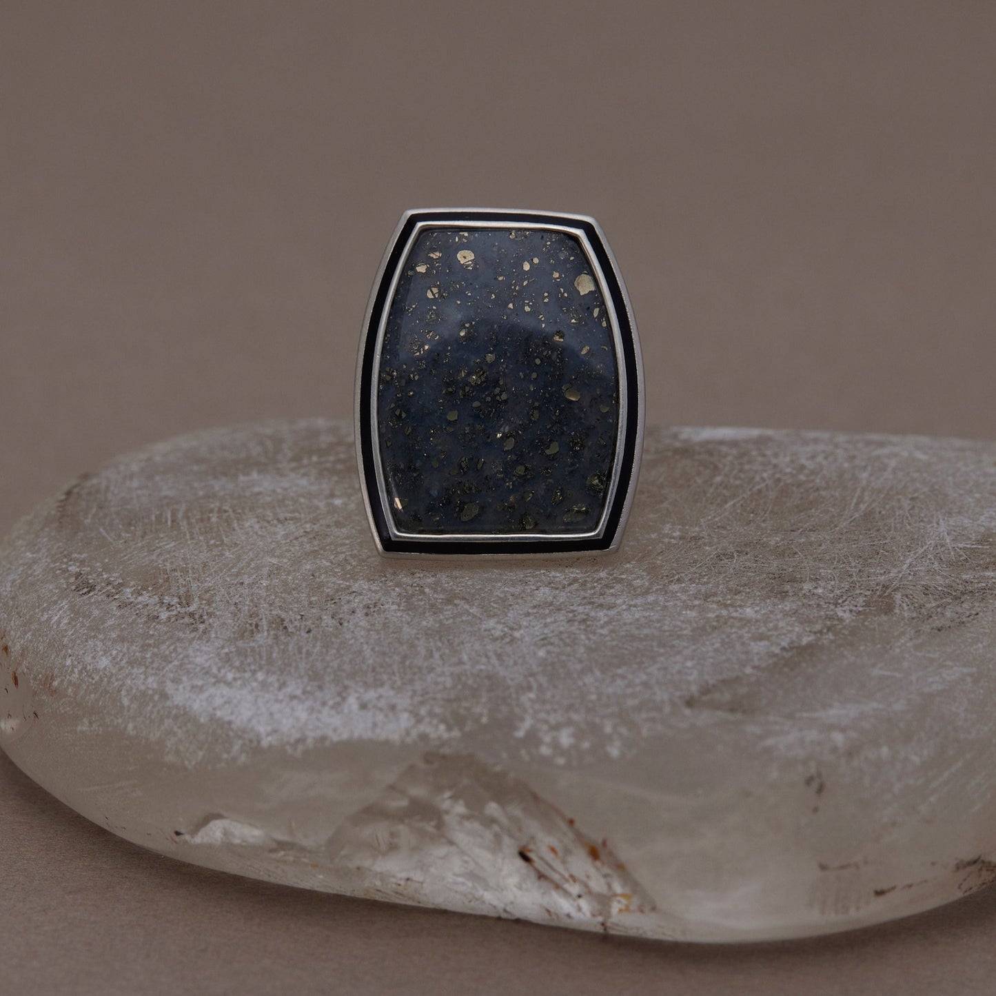 1654 Pyrite in Agate | One of a Kind Mib Black Ring
