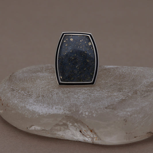 1654 Pyrite in Agate | One of a Kind Mibu Black Ring