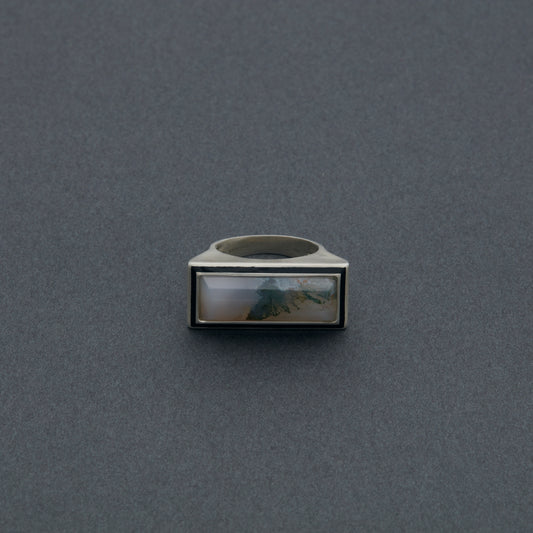 1144  Moss Agate | One of a Kind Mibu Black Ring